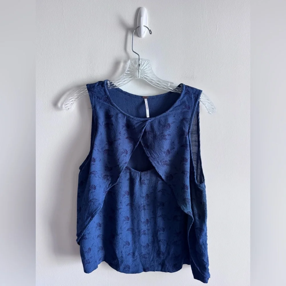 Free People Crinkle Printed Look Through Top-Indigo Combo